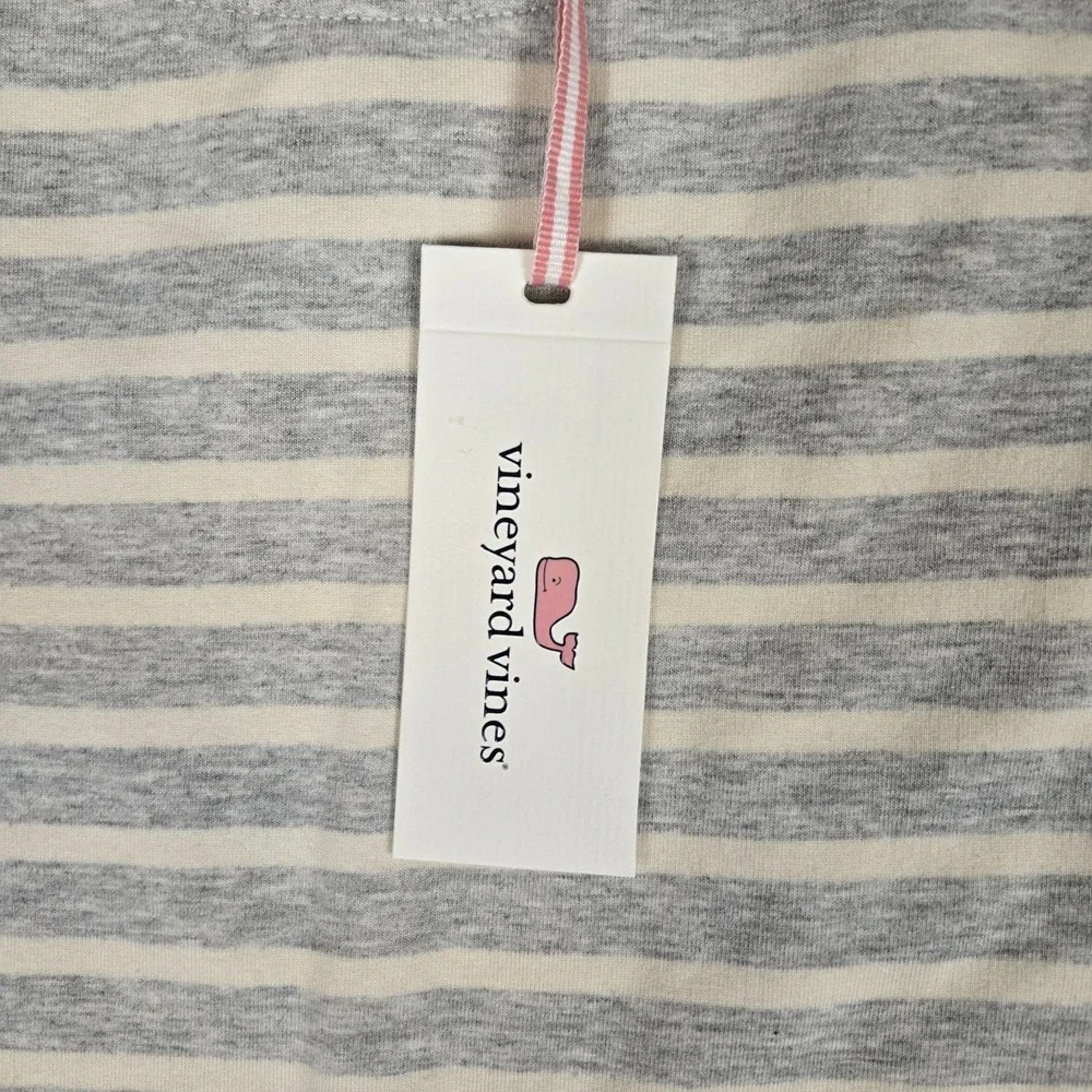 Vineyard Vines Dress Womens 2XS Relgan Sleeve Cotton Knit Striped Gray White NWT